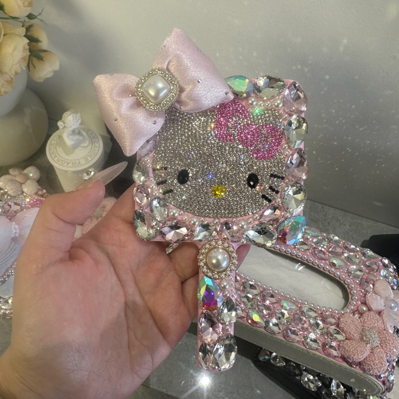 ハローキティハンドヘルド化粧鏡漫画ダイヤモンド象嵌屋外ホーム - Home Goods Bathroom Mirrors のレビューと価格