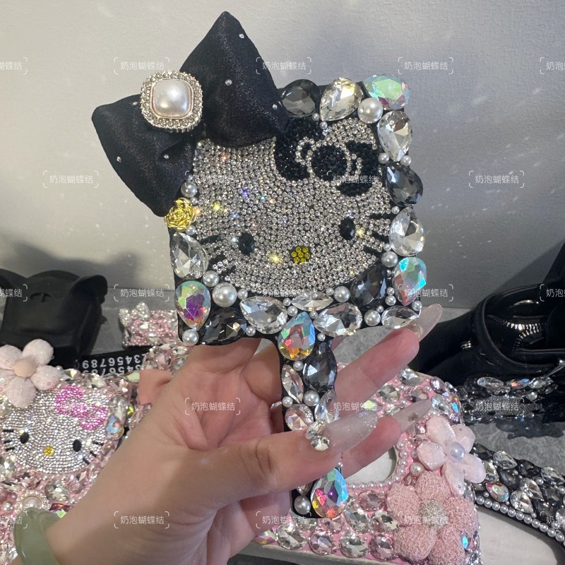 ハローキティハンドヘルド化粧鏡漫画ダイヤモンド象嵌屋外ホーム - Home Goods Bathroom Mirrors のレビューと価格