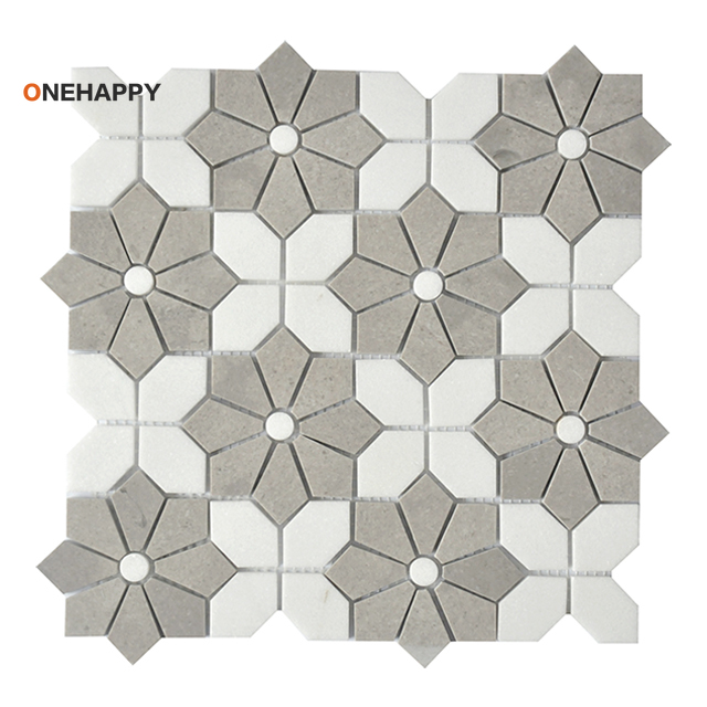 キッチンとバスルーム用のモザイク大理石タイル、花の形のデザイ - Home Bathroom Tiles Design のレビューと価格