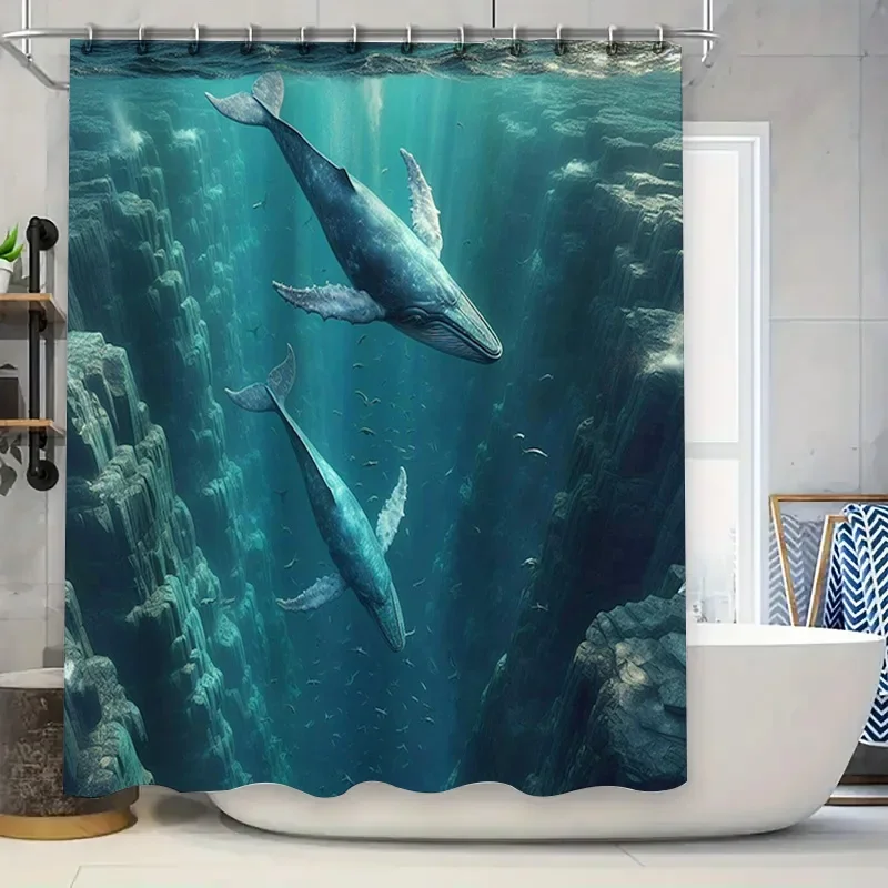 3D プリントクジラシャワーカーテン防水バス装飾プラスチック - Home Bathroom Remodel のレビューと価格