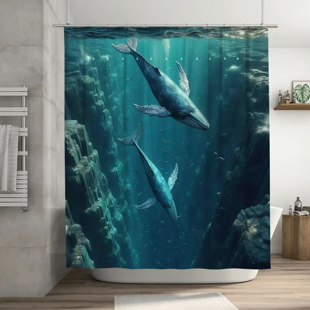 3D プリントクジラシャワーカーテン防水バス装飾プラスチック - Home Bathroom Remodel のレビューと価格