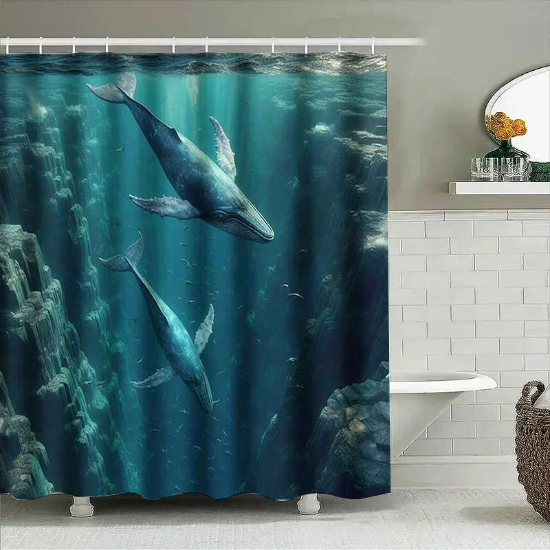 3D プリントクジラシャワーカーテン防水バス装飾プラスチック - Home Bathroom Remodel のレビューと価格