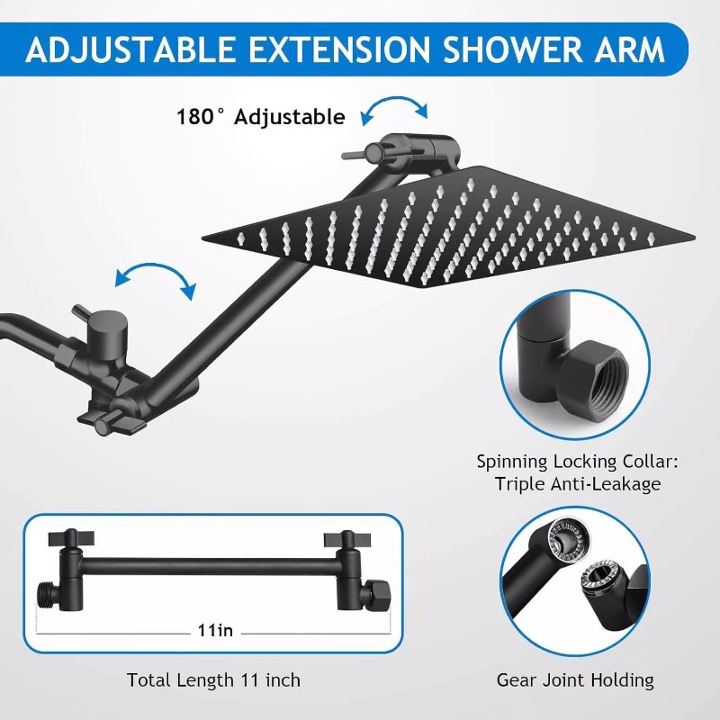 ステンレス製レインシャワーヘッドコンボ、延長アームとハンドヘ - Shower Head Rain のレビューと価格