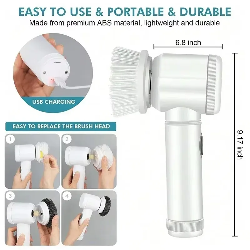 新しいコードレススピンスクラバー、電動充電式、5 in 1ブ - Home Bathroom Products のレビューと価格