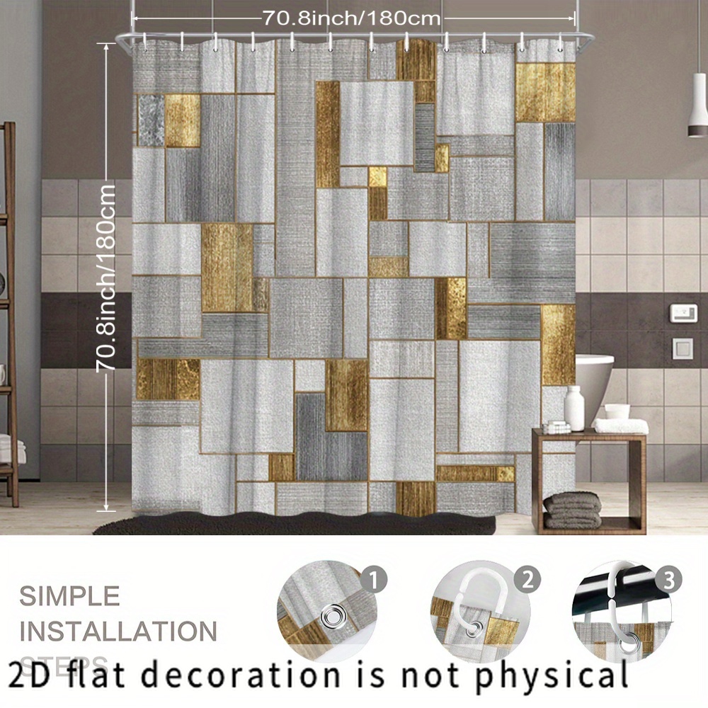 防水幾何学模様タイルシャワーカーテンモダンゴールドシルバーパ - Home Bathroom Tiles Design のレビューと価格