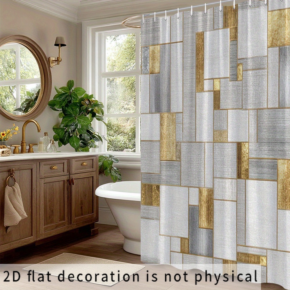 防水幾何学模様タイルシャワーカーテンモダンゴールドシルバーパ - Home Bathroom Tiles Design のレビューと価格