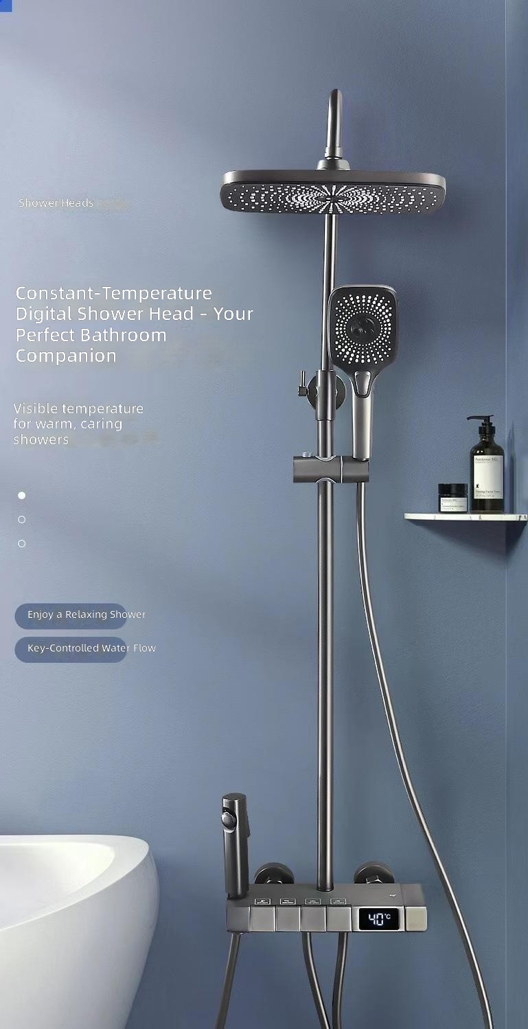 シャワーセット、高級バスルーム壁掛けスマートホワイトグレーピ - Shower Head Rain のレビューと価格